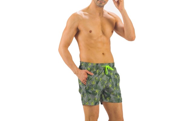 Solid Colored & Printed Quick Dry Summer Swim Trunks for Men, Swimwear, Bathing Suits, Swim Shorts with Various Colors & Designs, Leaves Green, Small