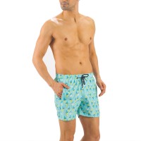 Solid Colored & Printed Quick Dry Summer Swim Trunks for Men, Swimwear, Bathing Suits, Swim Shorts with Various Colors & Designs, Aqua Birds, Medium