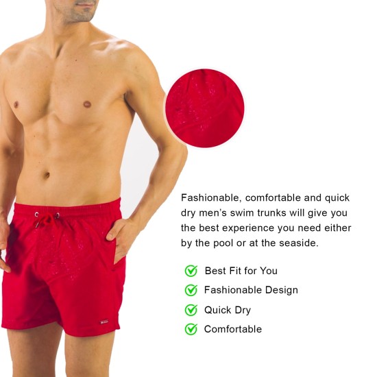 Solid Colored & Printed Quick Dry Summer Swim Trunks for Men, Swimwear, Bathing Suits, Swim Shorts with Various Colors & Designs, Red, XX-Large