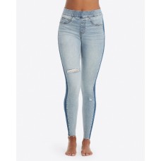 SPANX Distressed Skinny Jeans with Side Stripe (Blue, Large)