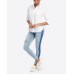  Distressed Skinny Jeans with Side Stripe (Blue, Large)
