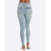 Distressed Skinny Jeans with Side Stripe (Blue, Large)