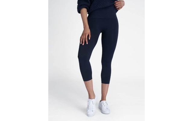  Women’s Cropped Printed Seamless Leggings (Navy, Medium)