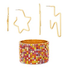 Steve Madden Gold-Tone Multicolor Pavé Stretch Bracelet & 2-Pc. Hoop Earring Gift Set