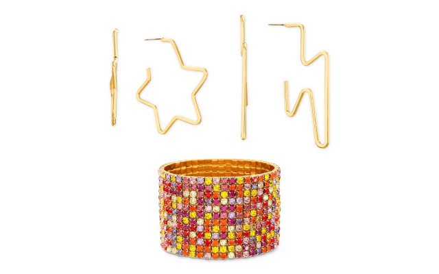  Gold-Tone Multicolor Pavé Stretch Bracelet & 2-Pc. Hoop Earring Gift Set