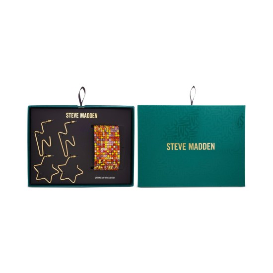  Gold-Tone Multicolor Pavé Stretch Bracelet & 2-Pc. Hoop Earring Gift Set