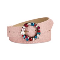 Steve Madden Imitation Pearl & Rhinestone Metallic Belt (Bright Pink, XL)