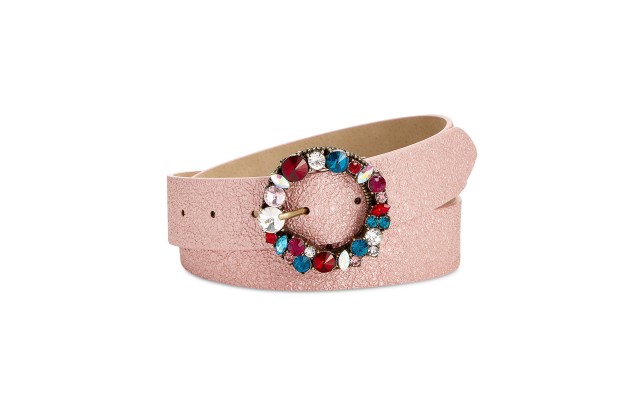  Imitation Pearl & Rhinestone Metallic Belt (Bright Pink, XL)
