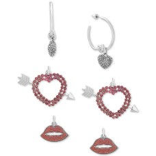 Steve Madden Interchangeable Crystal Charm Medium Hoop Earrings