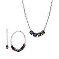 Steve Madden Interchangeable Lettering Bead Hoop & Necklace Set, 16″ + 3″ extender