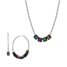 Steve Madden Interchangeable Lettering Bead Hoop & Necklace Set, 16″ + 3″ extender