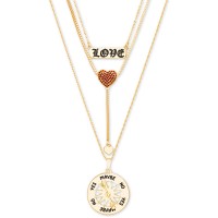 Steve Madden Pavé Heart “Love” Layered Pendant Necklace, 15″ + 3″ Extender, Gold