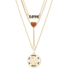 Steve Madden Pavé Heart “Love” Layered Pendant Necklace15″ + 3″ Extender