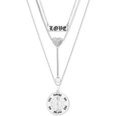 Steve Madden Pavé Heart “Love” Layered Pendant Necklace15″ + 3″ Extender