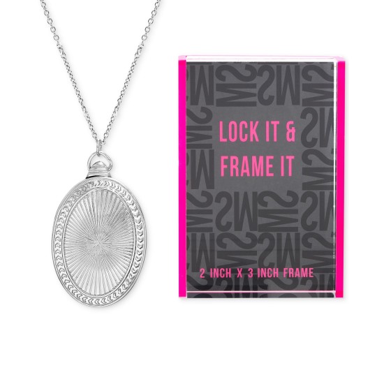 Silver-Tone Oval Locket Pendant Necklace & Photo Frame Gift Set, 25″ + 3″ Extender