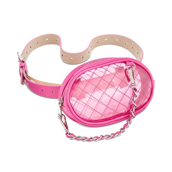  Women's Swag-Chain Clear Belt Bag, Pink, Medium