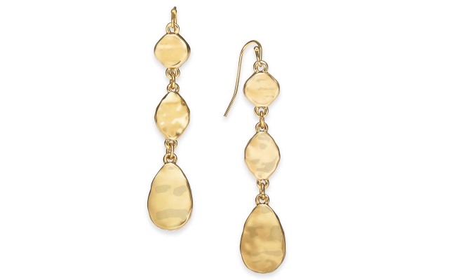  2-1/2″Gold Tone Hammered Metal Dangle Drop Earrings