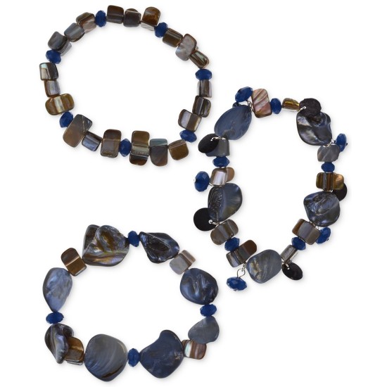 Style & Co 3 Piece Set Shell & Bead Stretch Bracelets (Blue)