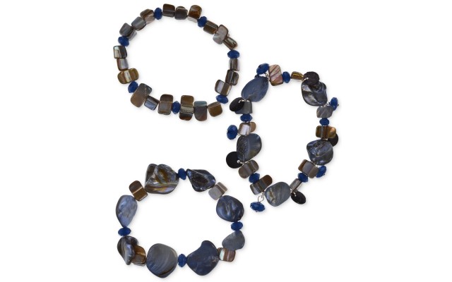 Style & Co 3 Piece Set Shell & Bead Stretch Bracelets (Blue)