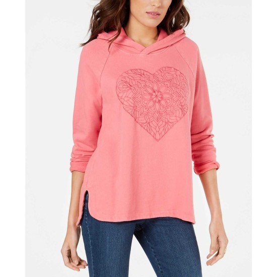 Style & Co Cotton Embroidered-Heart Sweatshirt (Pink, M)