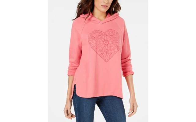 Style & Co Cotton Embroidered-Heart Sweatshirt (Pink, M)