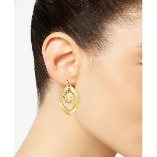  Double-Diamond Hammered Drop Earrings (Gold)