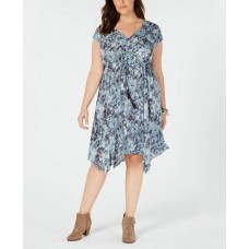 Style & Co Dress Vneck Tie Waist Mid Dress (Blue, M)