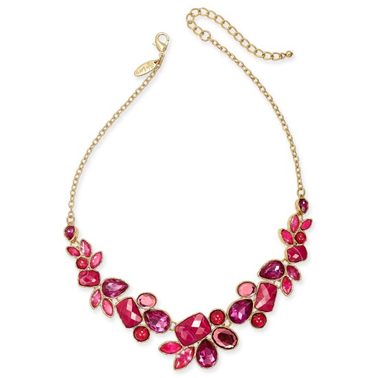Style & Co Gold-Tone Multi-Stone Statement Necklace, 17″ + 3″ Extender, Pink