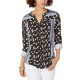 Style & Co Mixed-Print Roll-Tab Top (Gray, L)