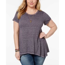 Style & Co Plus Size Burnout Handkerchief-Hem T-Shirt (Dark Grape, 2X)