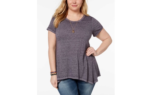 Style & Co Plus Size Burnout Handkerchief-Hem T-Shirt (Dark Grape, 2X)