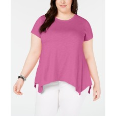 Style &amp; Co Plus Size Cotton Handkerchief-Hem Knit Top (Pink , 0X)