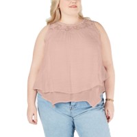 Style & Co Plus Size Lace-Yoke Crochet-Trim Tiered Top 0X – Pink