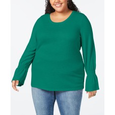 Style & Co Plus Size Ox Smocked Long Sleeve Blouse Top Peacock