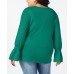 Style & Co Plus Size Ox Smocked Long Sleeve Blouse Top Peacock