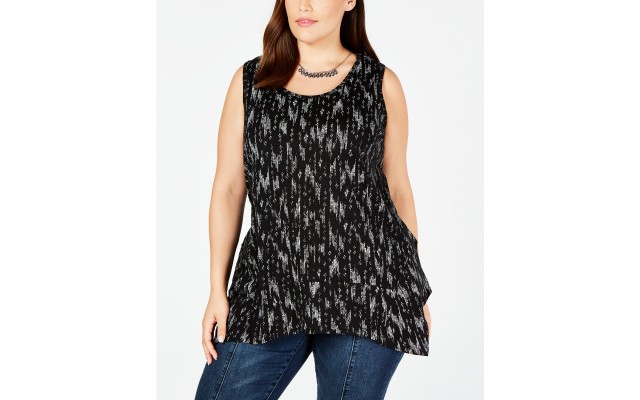  Plus Size Printed Handkerchief-Hem Top