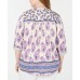 Style & Co Plus Size Printed Ladder-Trim Blouse, White, 0X