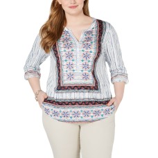 Style & Co Plus Size Printed Roll-Tab Top 1X – Light Blue
