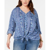 Style & Co Plus Size Printed Tie-Hem Blouse
