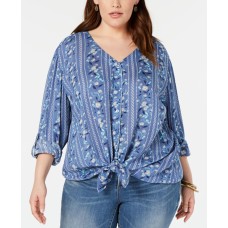 Style & Co Plus Size Printed Tie-Hem Blouse
