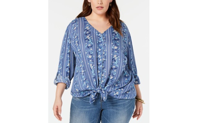 Style & Co Plus Size Printed Tie-Hem Blouse