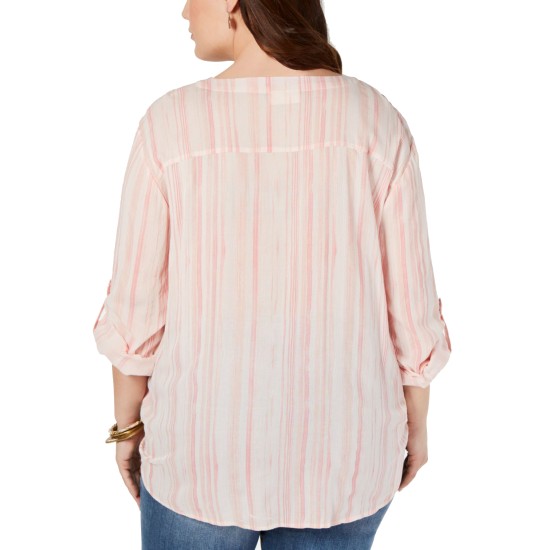 Style & Co Plus Size Printed Tie-Hem Blouse 2X – Pink
