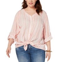 Style & Co Plus Size Printed Tie-Hem Blouse 2X – Pink