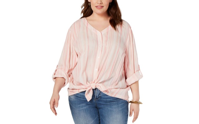 Style & Co Plus Size Printed Tie-Hem Blouse 2X – Pink