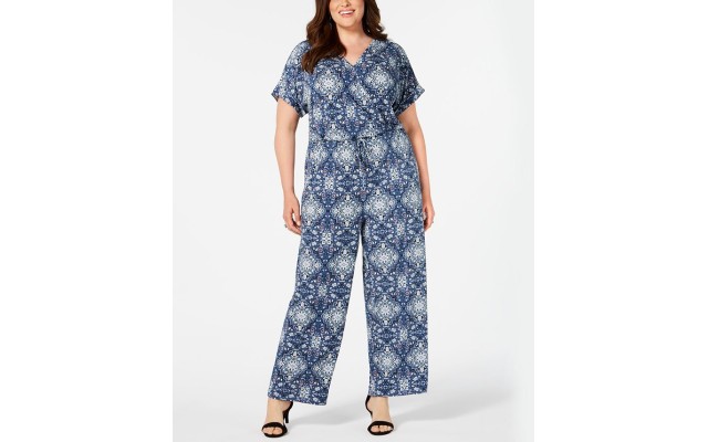 Style & Co Plus Size Printed Wide-Leg Jumpsuit