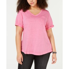 Style & Co Plus Size Short Sleeve V-Neck Burnout T-Shirt (Pink , 2X)