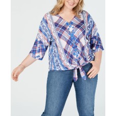 Style & Co Plus Size Style & Co Printed Tie-Front Top