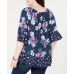 Style & Co. Shirt Plus Size  Women Off-the-Shoulder Top Floral (Navy, 1X)