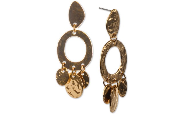 Style & Co Stainless Steel Shaky Disc Hammered Drop Earrings, Gold