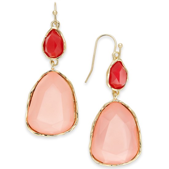  Stone Double Drop Earrings (Pink)